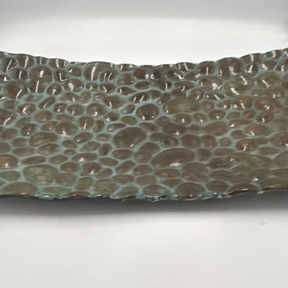 Carolyn Kinder metal Tray, Rectangular, Pebble Pattern, Brown Green, Glossy